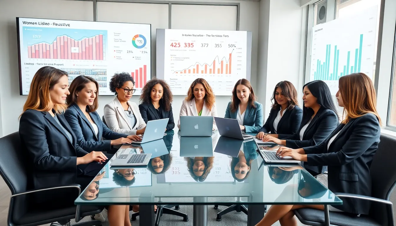 diverse female real estate agents collaborating in a modern office.