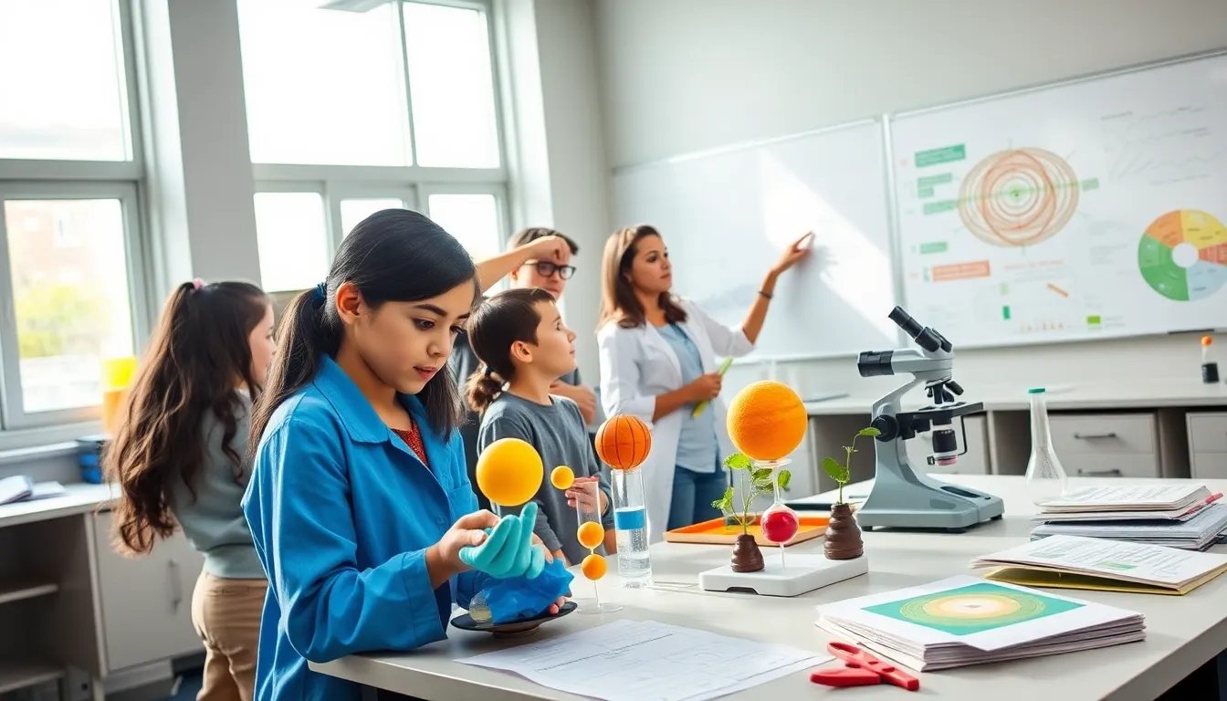 students participating in a hands-on integrated science education class in a school laboratory.